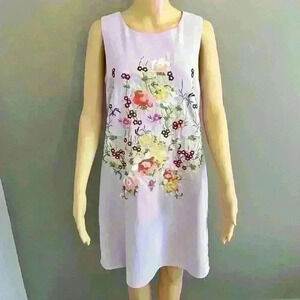 Tristan Floral Embroidery Boho Artsy Feminine Sleeveless A Line Midi Dress Small